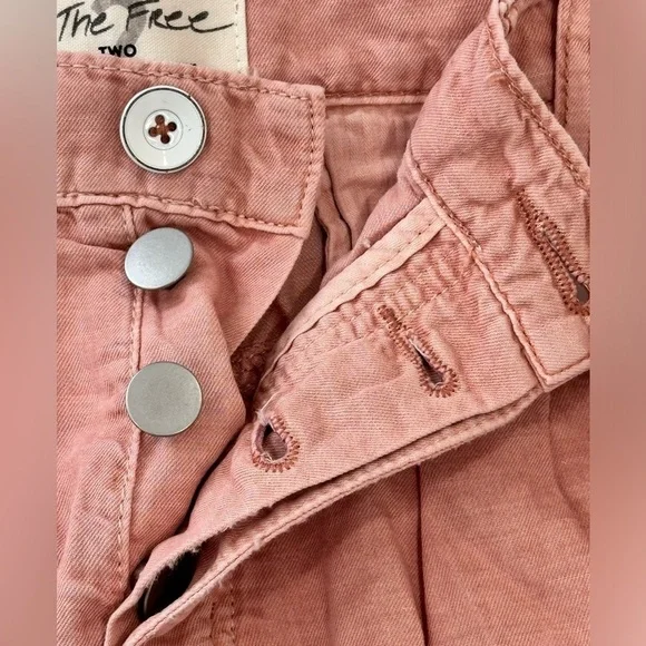 Free People Utility Harem Linen Bermuda Jean Shorts Bohemian Braided Rose Pink 2 - Picture 14 of 15